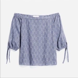 Clarte Simone Textured Off Shoulder Top Blue Size Medium